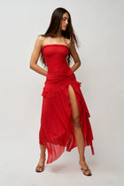 Strapless Waist Twist Front Slit Dress