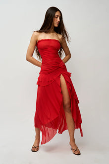 Strapless Waist Twist Front Slit Dress