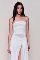Strapless Waist Twist Front Slit Dress