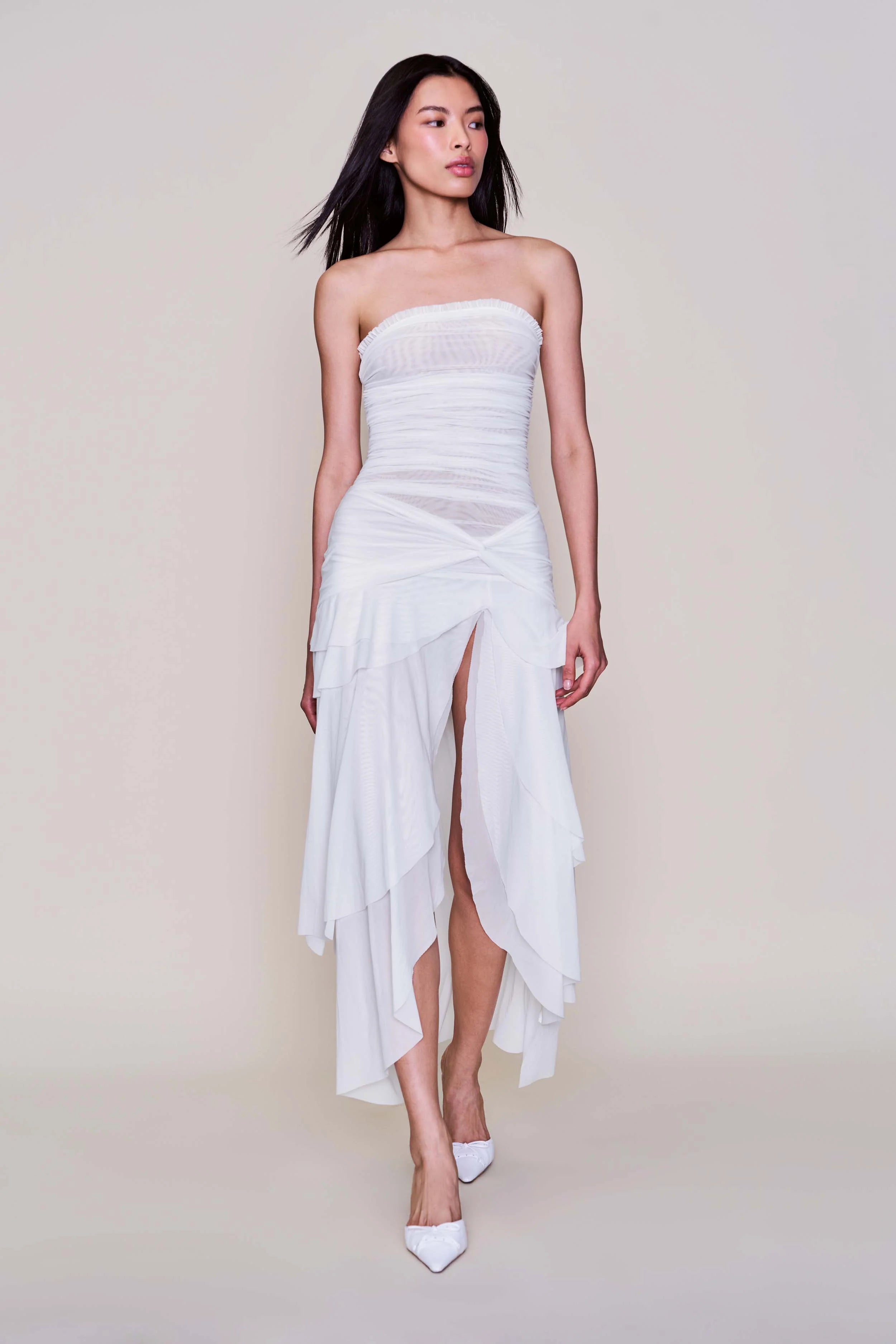 Strapless Waist Twist Front Slit Dress