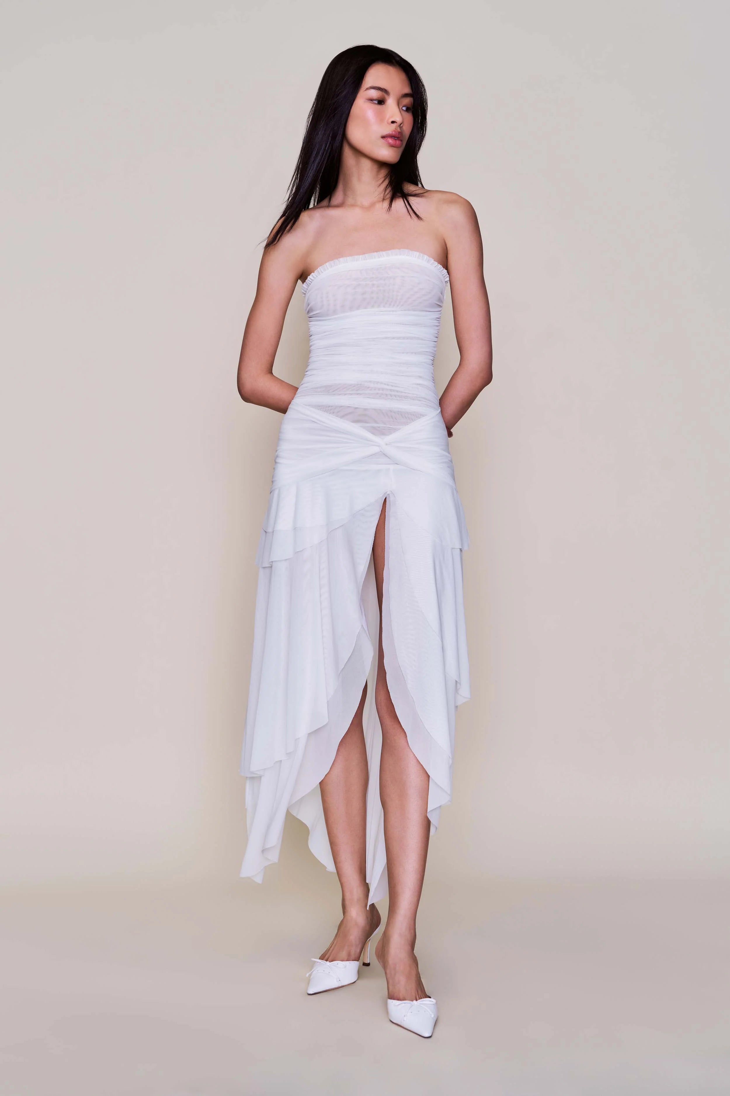 Strapless Waist Twist Front Slit Dress