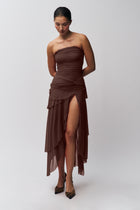 Strapless Waist Twist Front Slit Dress