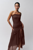Strapless Waist Twist Front Slit Dress