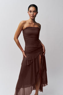 Strapless Waist Twist Front Slit Dress