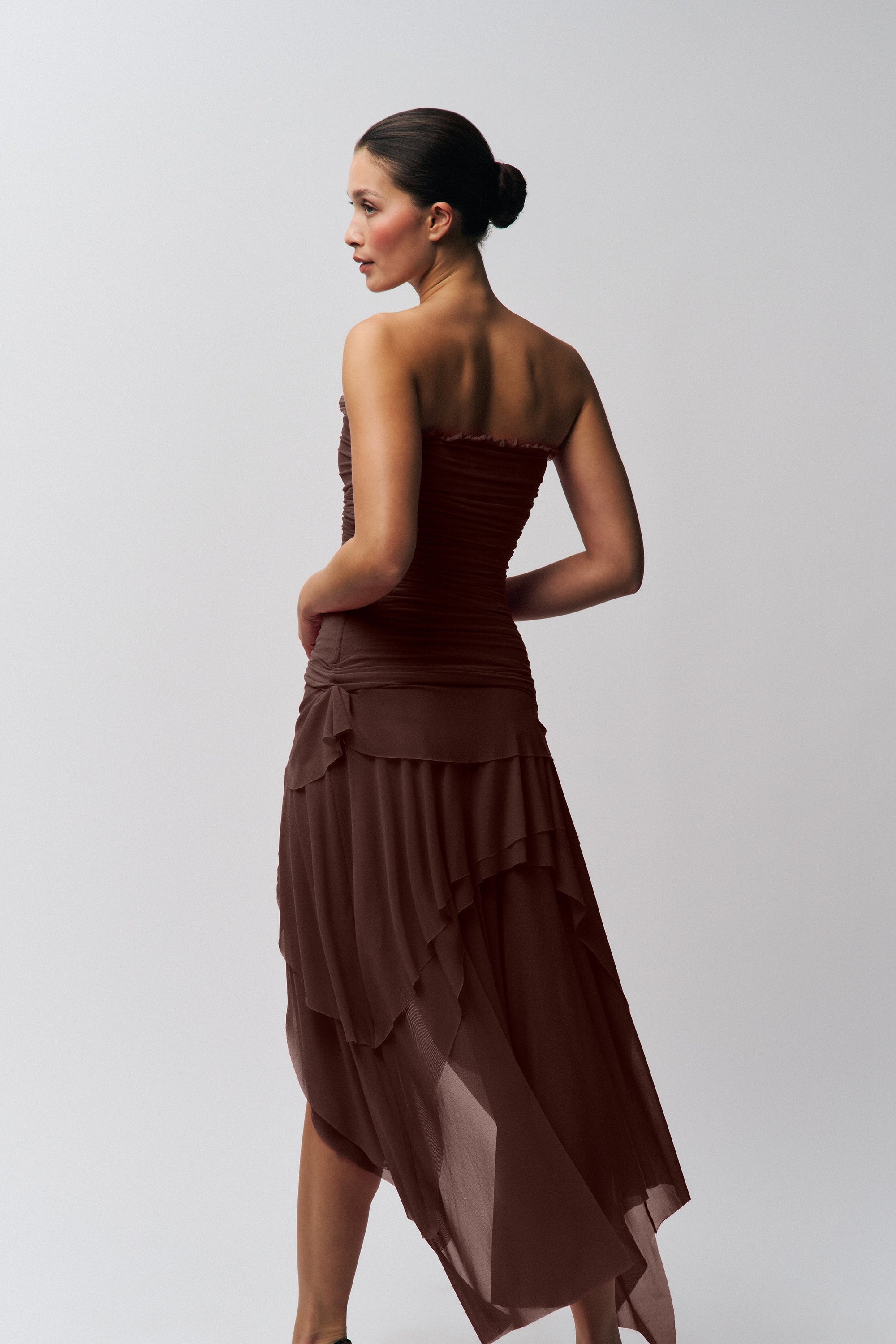 Strapless Waist Twist Front Slit Dress