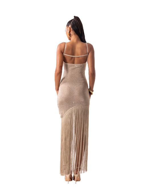 Shimmer Fringe Knit Maxi Dress