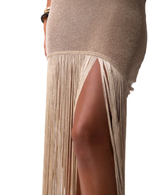 Shimmer Fringe Knit Maxi Dress