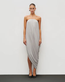 Strapless Draped Side-Slit Wrap Grey Dress