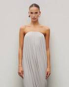 Strapless Draped Side-Slit Wrap Grey Dress