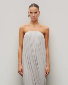 Strapless Draped Side-Slit Wrap Grey Dress