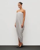Strapless Draped Side-Slit Wrap Grey Dress