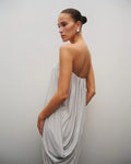 Strapless Draped Side-Slit Wrap Grey Dress
