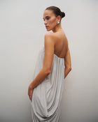 Strapless Draped Side-Slit Wrap Grey Dress