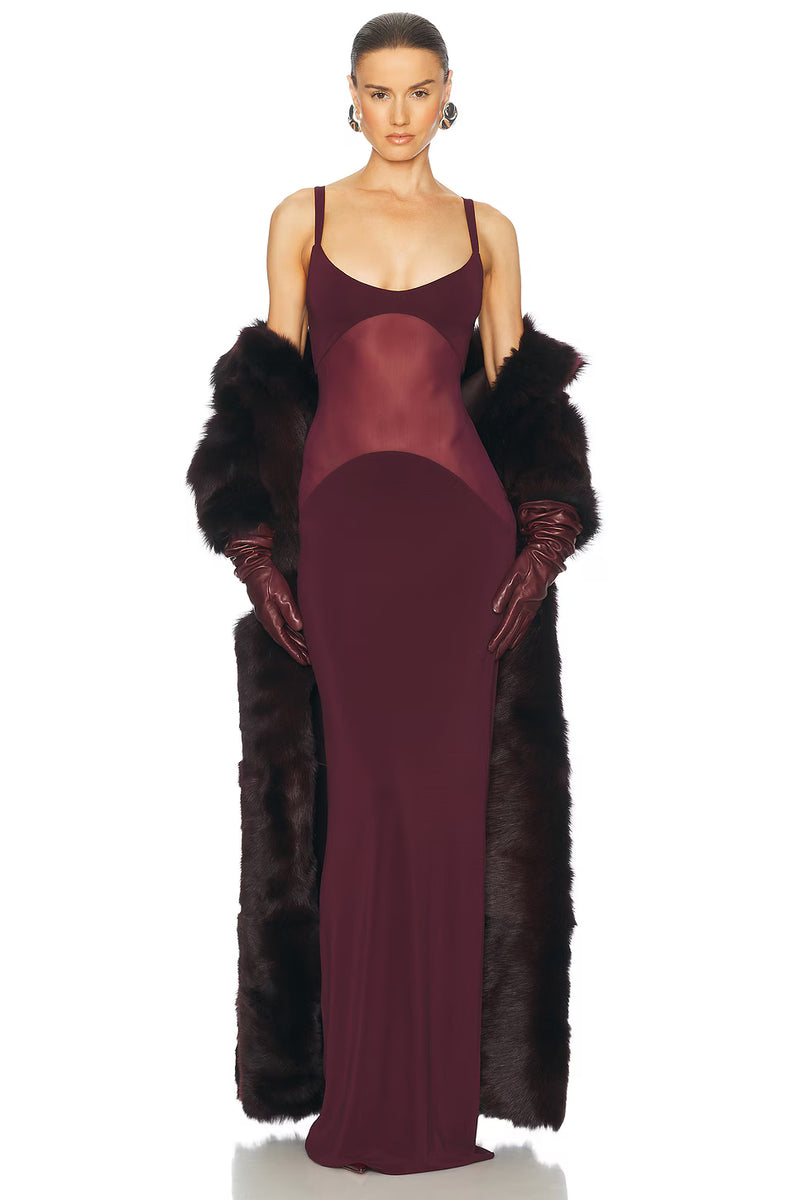 Spaghetti Strap Mesh Splicing Bodycon Dress