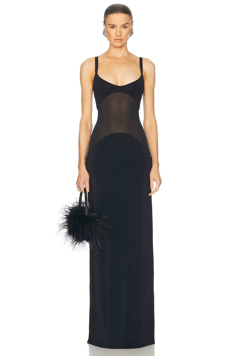 Spaghetti Strap Mesh Splicing Bodycon Dress