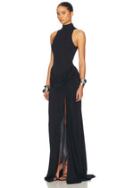 High Neck Sleeveless High-Slit Knit Dress