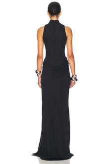 High Neck Sleeveless High-Slit Knit Dress