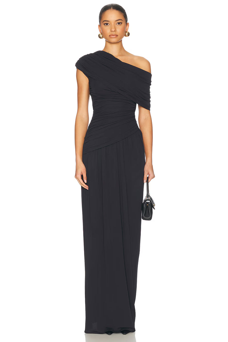 One-Shoulder Ruched Maxi Dress