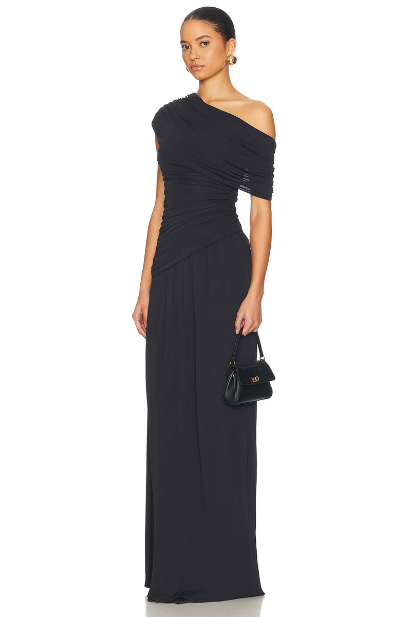 One-Shoulder Ruched Maxi Dress