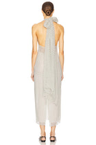 Scarf-Style Deep V-Neck Sleeveless Backless Polka-Dot Chiffon Back-Slit Dress