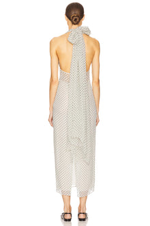 Scarf-Style Deep V-Neck Sleeveless Backless Polka-Dot Chiffon Back-Slit Dress