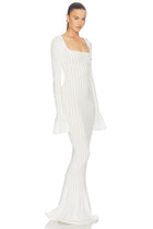 Square-Neck Long-Sleeve Ruffle-Cuff Knit Dress