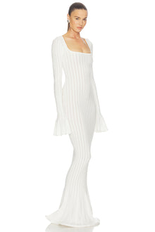 Square-Neck Long-Sleeve Ruffle-Cuff Knit Dress