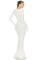 Square-Neck Long-Sleeve Ruffle-Cuff Knit Dress