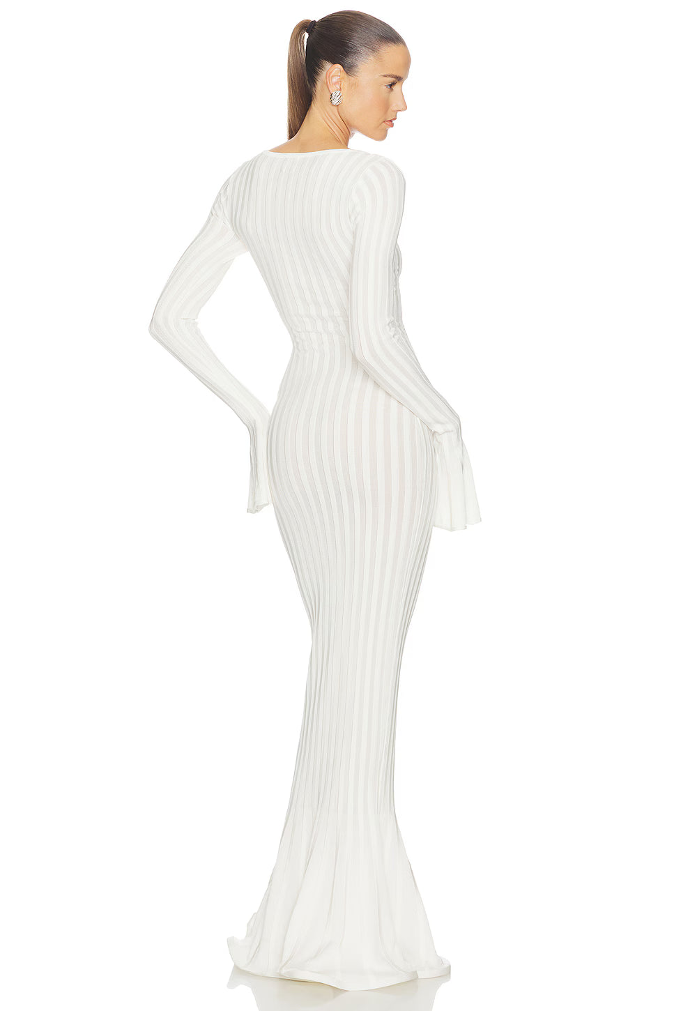 Square-Neck Long-Sleeve Ruffle-Cuff Knit Dress