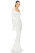 Square-Neck Long-Sleeve Ruffle-Cuff Knit Dress