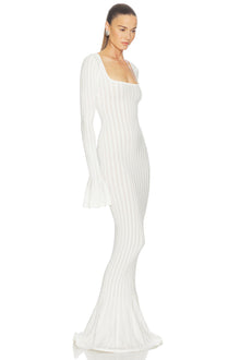 Square-Neck Long-Sleeve Ruffle-Cuff Knit Dress