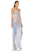 Spaghetti Strap Double-Slit Chiffon Sequin-Panel Dress