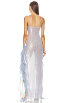 Spaghetti Strap Double-Slit Chiffon Sequin-Panel Dress