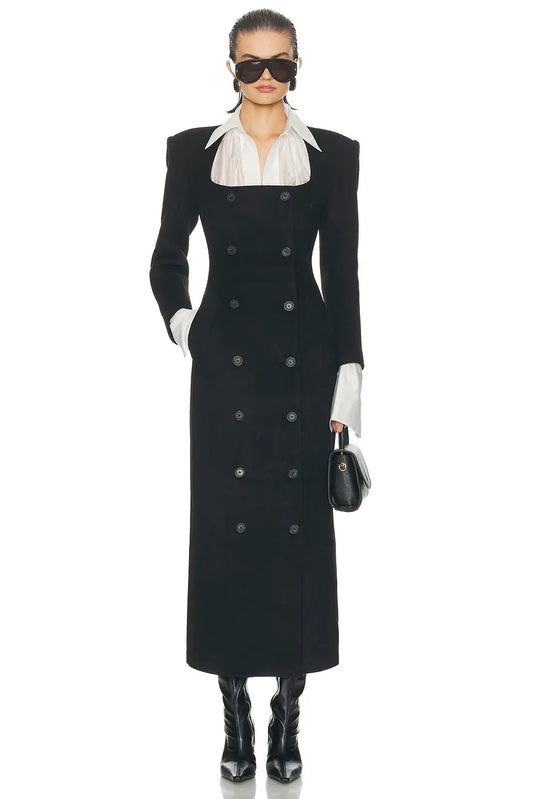 Retro Square Collar Wool Coat
