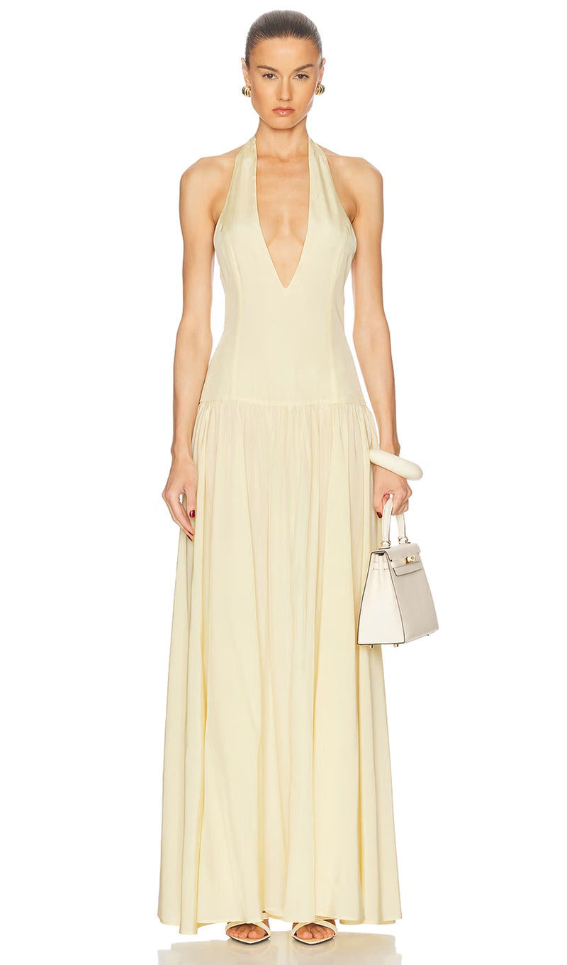 Halter V Neck Maxi Dress