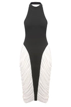 Halter High-Neck Sleeveless Backless Black-and-White Pleated Dress