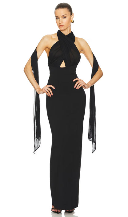 Halter Mesh Maxi Dress