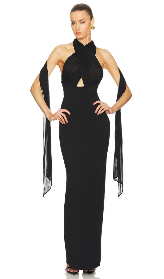 Halter Mesh Maxi Dress