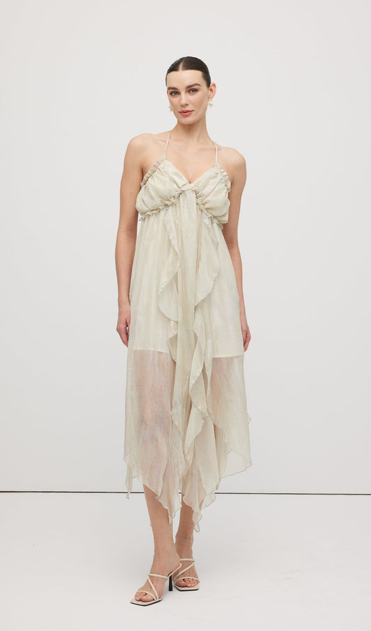 Halter Tulle Pleated Midi Dress