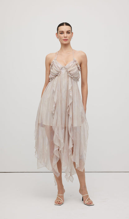 Halter Tulle Pleated Midi Dress