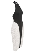 Halter High-Neck Sleeveless Backless Black-and-White Pleated Dress