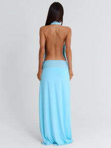 High-Neck Sleeveless Sequin-Panel High-Slit Backless Dress
