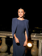 Navy blue and oyster-colored dress