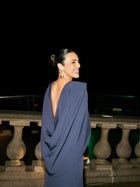 Navy blue and oyster-colored dress
