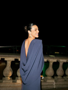 Navy blue and oyster-colored dress