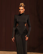 High-Neck  Waist Cut-Out  Ruched Maxi Dress