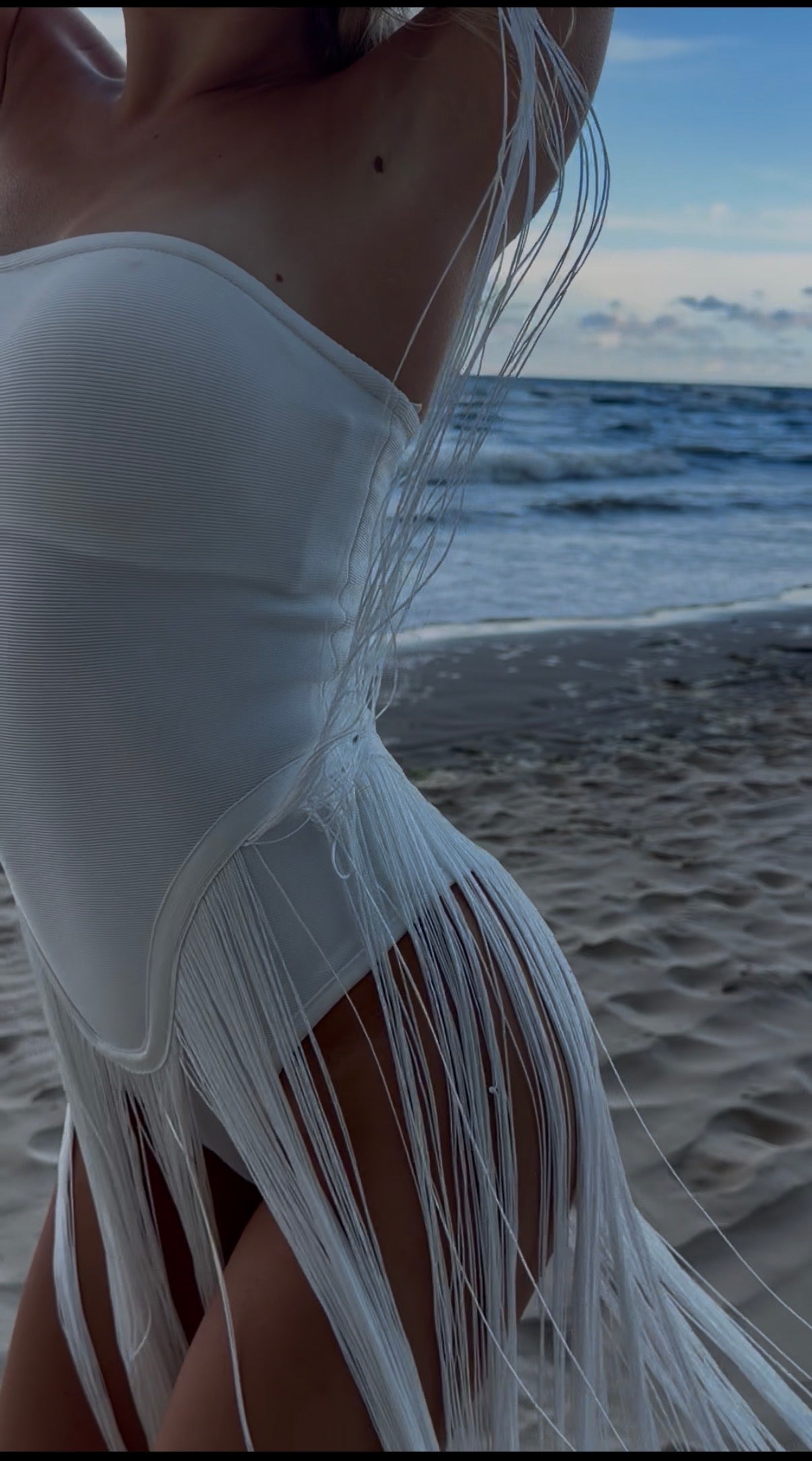 Strapless Bandage Fringe Panel Dress
