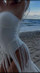 Strapless Bandage Fringe Panel Dress