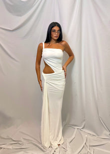 One-Shoulder Cutout Ruched Twist Bodycon Dress