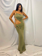 One-Shoulder Cutout Ruched Twist Bodycon Dress